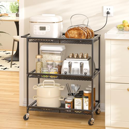 3-Tier Heavy-Duty Rolling Utility Cart with Lockable Wheels and Handle