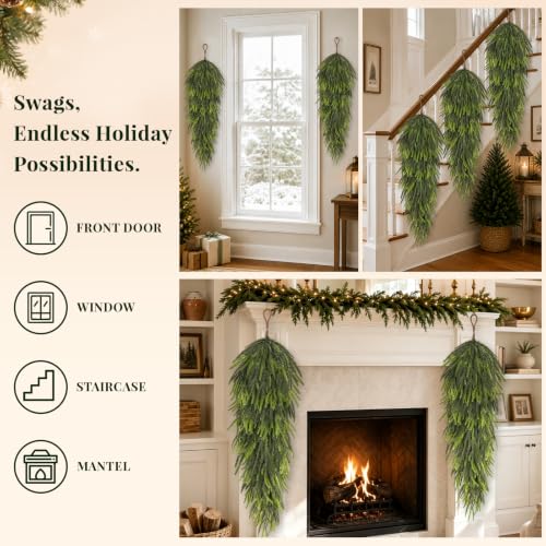 SpringTalk 35" Large Christmas Teardrop Swags - Deep Green, 2 Pack