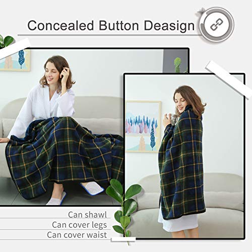 Plush Fleece Wearable Blanket Poncho with Buttons, Sleeveless Cape Wrap