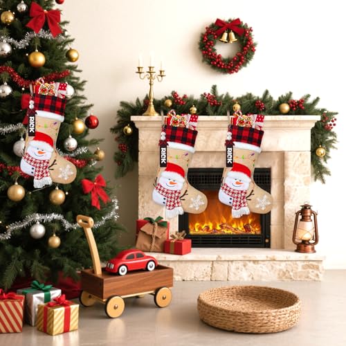 Demiuko 17-Inch Snowman Christmas Stocking with Personalized Name Tag - 1PC