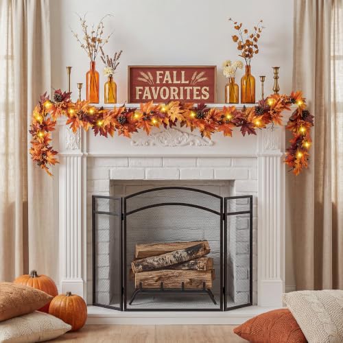 Ghrdopy Style1 9Ft Fall Garland with 42 Lights & Timer - Autumn Decor