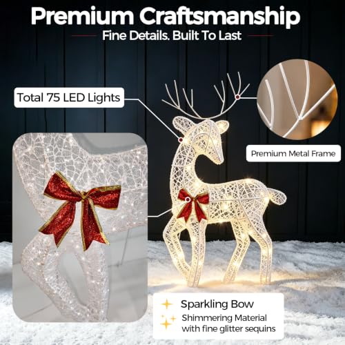 Light Up Reindeer Family Set with Remote, 8 Modes, Waterproof Christmas Decor