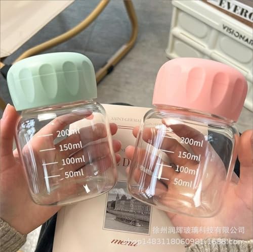 GWYANVCIT Green Mini Chubby Glass Water Cup 301-400ml Sealed Milk Bottle