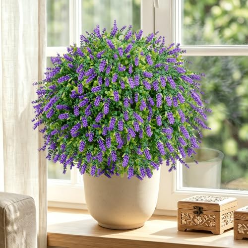 24.7-Inch Artificial Boxwood Topiary Ball Trees with Lavender, Set of 2