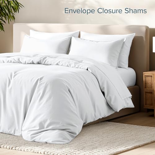 Ultra-Soft Queen Duvet Cover Set - Breathable 3-Piece Bedding (White)