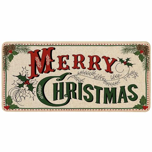 Merry Christmas Doormat 17x36in | Non-Slip Indoor/Outdoor Front Door Mat - Burlap Backing