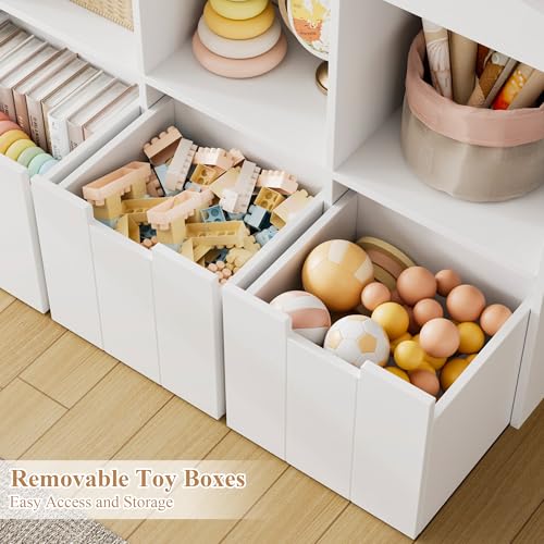Kids Toy Storage Organizer with Bookshelf and 3 Removable Bins, White