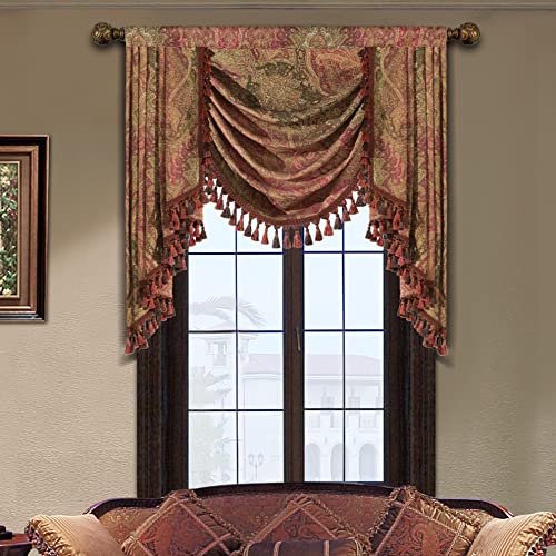 Loom and Mill Jacquard Waterfall Valance 39"W x 45"L Gradient Red - Vintage Elegance