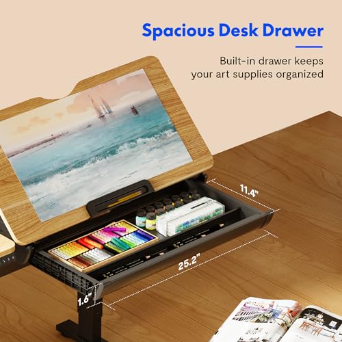 Electric Height Adjustable Drafting Table with Tilting Top and Drawer