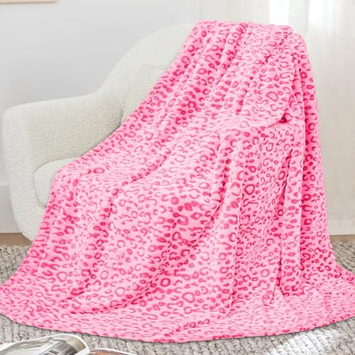 Pink Leopard Print Fleece Throw Blanket, Soft Fuzzy Microfiber for Kids