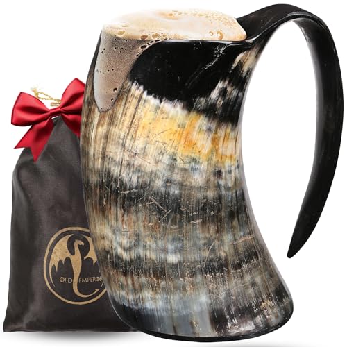 Handmade 16 oz Viking Ox Horn Drinking Mug - Authentic Food-Grade Tankard