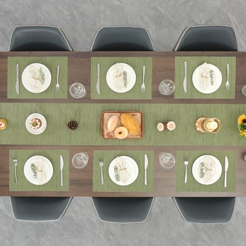 Washable Vinyl Placemats Set of 8, 17x12 Inch Non-Slip Table Mats, Green