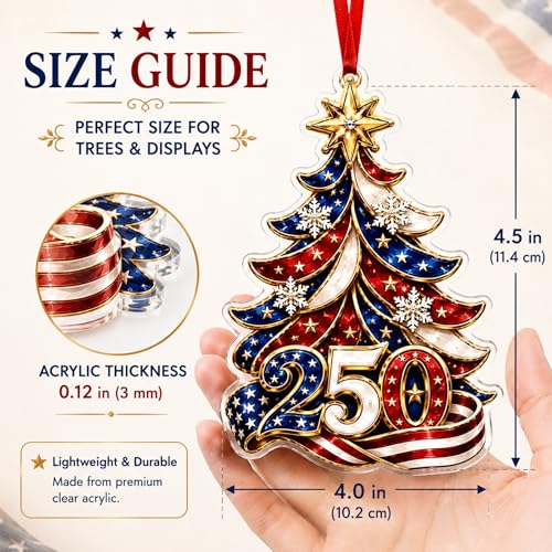 USA 250th Anniversary Acrylic Christmas Ornament, Patriotic Holiday Decor