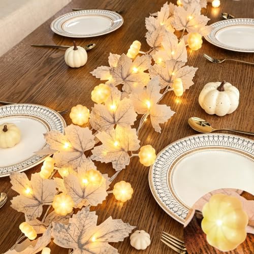 LED Fall Garland with 3D Pumpkin Lights - 2 Pack 20FT Thanksgiving Decor