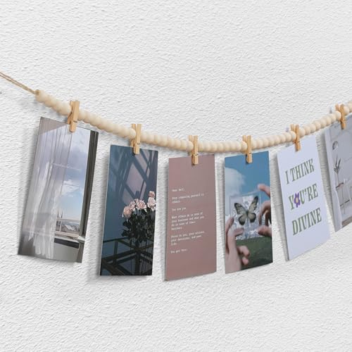 Bohemian Wood Bead Photo Display Garland with 10 Clips, 54.8-inch Wall Decor