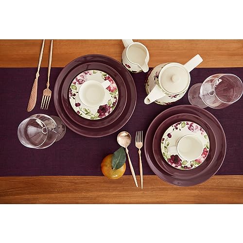 Solino Home 100% Pure Linen Table Runner 14 x 60 in Chambray Burgundy (Burgundy Chambray)
