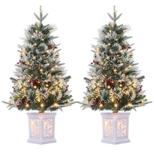 Garvee 3ft Christmas Tree with Snowman Base – Fiber Snowflake 2 Pack, Easy Indoor Setup