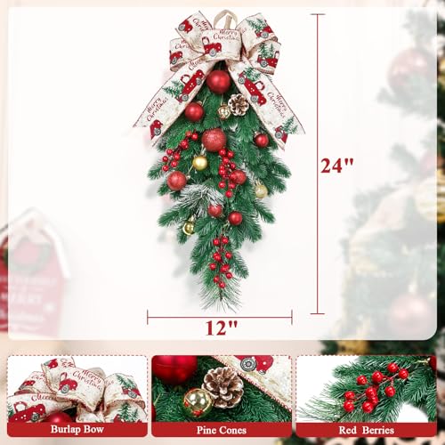 HiiARug 24x2 Pack Artificial Christmas Swags with Berries & Pinecones, Indoor Outdoor Holiday Decor