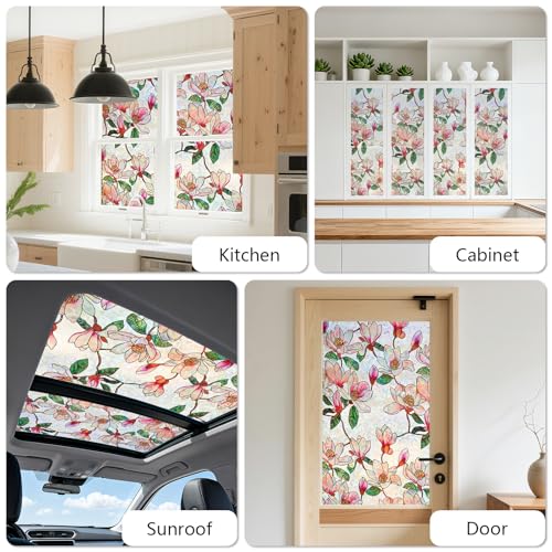 Stained Glass Window Privacy Film - Floral Design, 17.5" x 78.7"