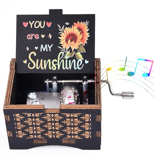 You Are My Sunshine Wooden Hand Crank Music Box - Vintage Engraved Keepsake