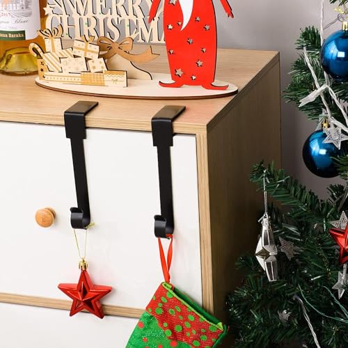 Black Metal Christmas Stocking Holders for Mantel - Set of 4 Hooks