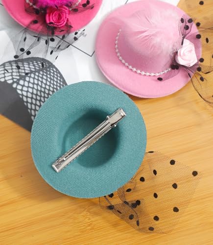 Mini Tea Party Fascinator Hats - 4-Inch Clip-On Top Hat Hair Clips, 6 Pack