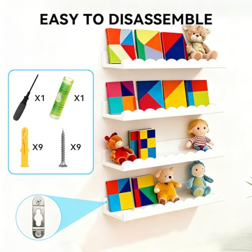 Set of 4 Scalloped Floating Wall Shelves for Nursery and Kids Room