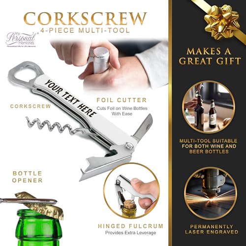 Personalized White Corkscrew Multi Tool - Engraved Wine & Beer Opener