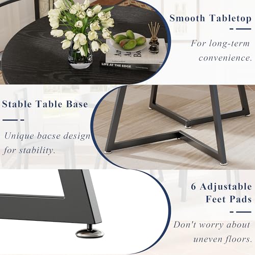 31.5-Inch Round Dining Table with Wood Grain Top and Steel Frame