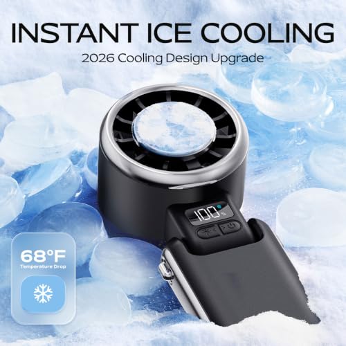 SHEWIND Portable Handheld Fan with Ice Cooling, 5-Speed Turbo Rechargeable Mini Fan
