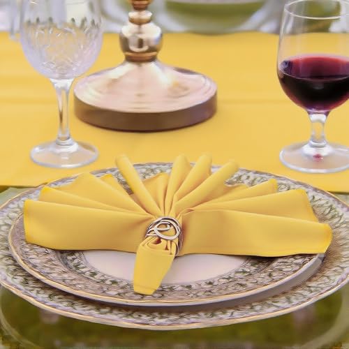Yellow Cloth Napkins 17x17 Inch Set of 4, Washable Reusable Polyester