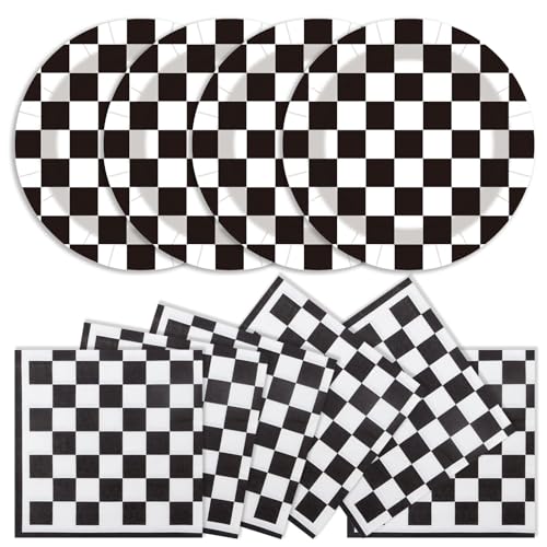 40-Piece Race Car Party Supplies: Checkered Flag Plates and Napkins Set