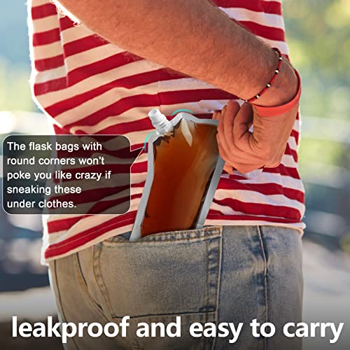 16 oz Liquor Flasks Pack of 20 with Funnel - Reusable Travel Concealable Plastic Pouches