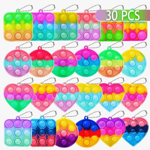 30-Piece Mini Pop Keychain Fidget Toy Set for Party Favors and Stress Relief