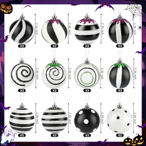 Fayoo 24-Pack Black & White Christmas Halloween Ornaments, 2.36 in - 12 Designs