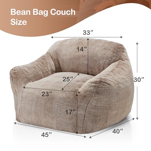 Oversized Faux Fur Bean Bag Chair with Arms - Memory Foam Floor Sofa