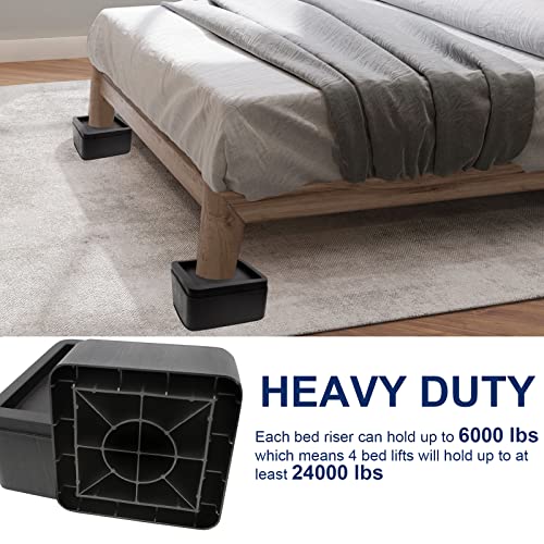 Heavy Duty 3 Inch Bed Risers - Oversized Stackable Furniture Lifts (4 Pack)