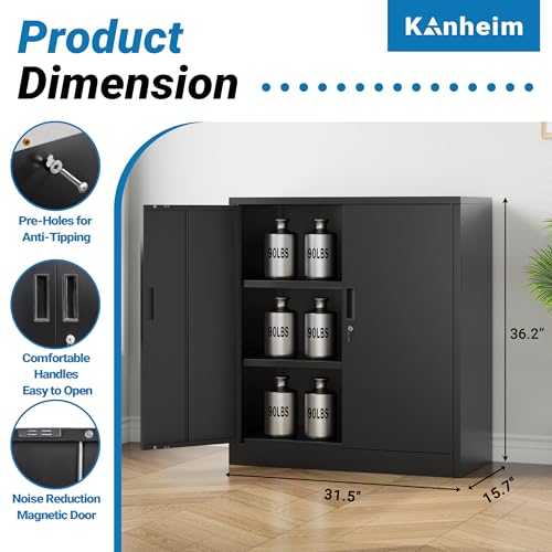 36-Inch Heavy-Duty Metal Storage Cabinet with Adjustable Shelves and Lock