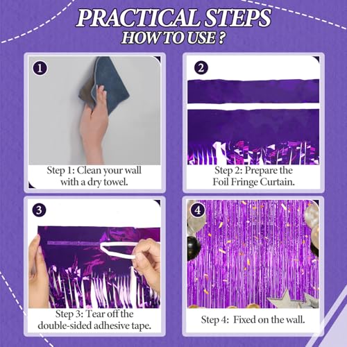 Purple Foil Fringe Backdrop 3-Pack - 3.3x8.2 FT Metallic Tinsel Curtains