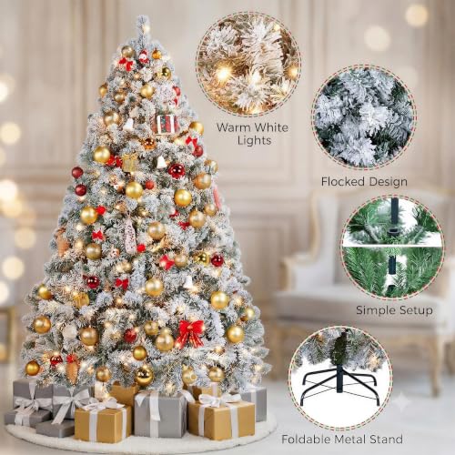 6ft Pre-Lit Snow Flocked Artificial Christmas Tree with 250 Warm Lights