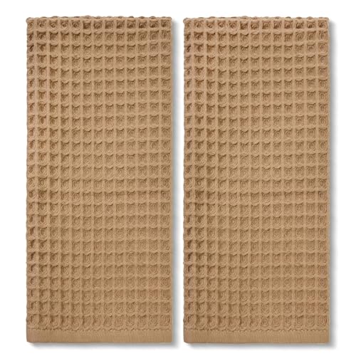 Waffle Weave Cotton Hand Towels - 2-Piece Set, 13" x 29", Tan