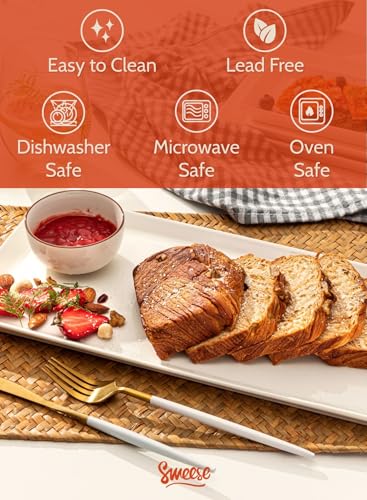Sweese 15.5-Inch White Porcelain Serving Platters (Pack of 2) – Large Rectangular Trays, Set of 4