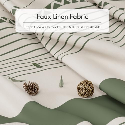 Boho Faux Linen Shower Curtain with Tassels, 72x72 Inch Farmhouse Style