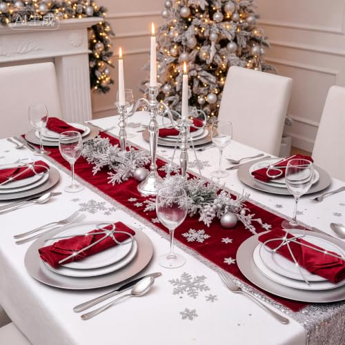 Suncalla 6 Pack 9x12 Inch Silver Glitter Rhinestone Christmas Bow Ornaments