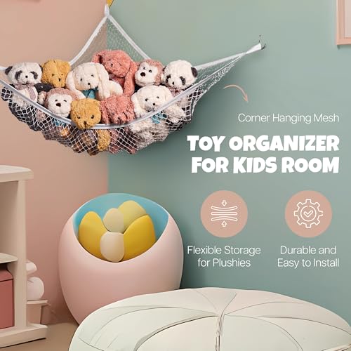 Stuffed Animal Hammock 2-Pack - Corner Mesh Toy Organizer for Kids Room