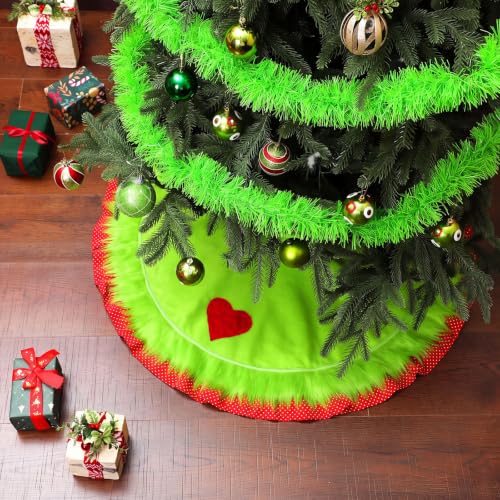 Soulchen 36 Inch Lime Green Christmas Tree Skirt Felt Tree Collar with Plush Trim