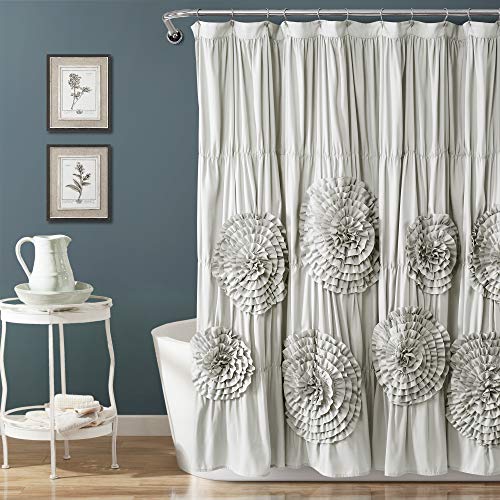 Lush Decor Serena Shower Curtain, 72" W x 72" L, Light Gray - Ruffled Bathroom Curtain - Gray Fabric Shower Curtains - Coquette Decor