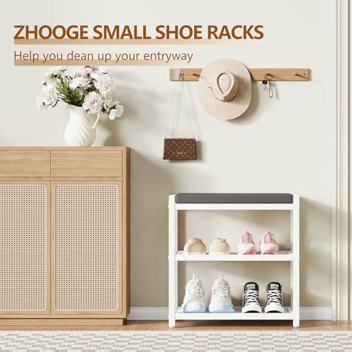 Small Shoe Bench with Cushioned Seat, 18-Inch Entryway Shoe Storage Rack