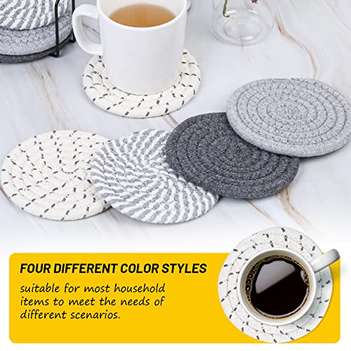 8-Piece Woven Cotton Drink Coaster Set with Holder, 4.3-Inch Absorbent