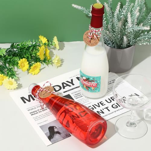 Baderke 12 Set 16oz Christmas Coquito Bottles with Red Caps & Accessories